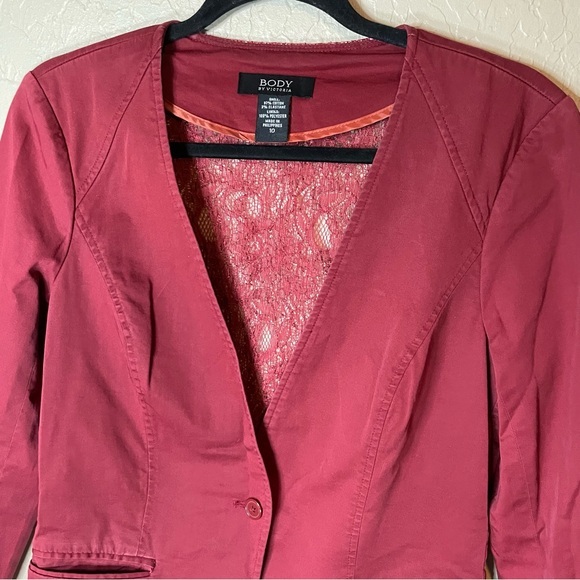 Body by Victoria Maroon Burgundy Blazer Jacket Lace Back One Button Size 10 Wine - Picture 3 of 6